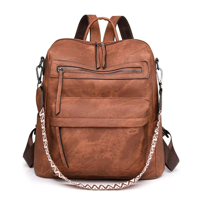 Großer Damen Laptop Rucksack aus wasserfestem PU-Leder – Anti-Diebstahl Retro Backpack mit extra viel Stauraum (36–55 L)