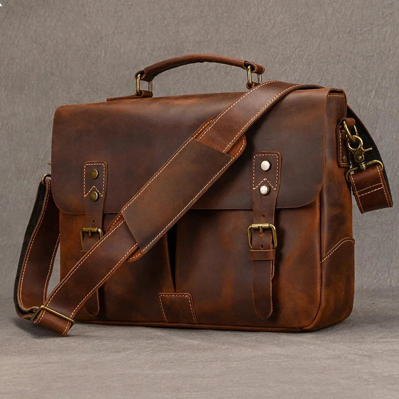 Newsbirds Herren Aktentasche aus echtem Rindsleder – Vintage Leder Laptoptasche & Dokumententasche für A4 & 14 Zoll Laptop