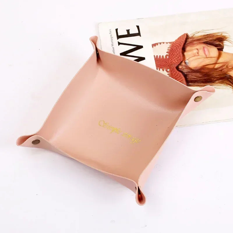 Nordic Style PU Leder Ablageschale – Faltbarer Desktop Organizer für Schlüssel, Schmuck & Kosmetik (21×14×8 cm)