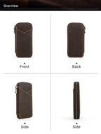 Handgefertigtes Leder Stifteetui mit 4 Fächern – Vintage Crazy Horse Pen Case mit Reißverschluss für Füllfederhalter & Büro