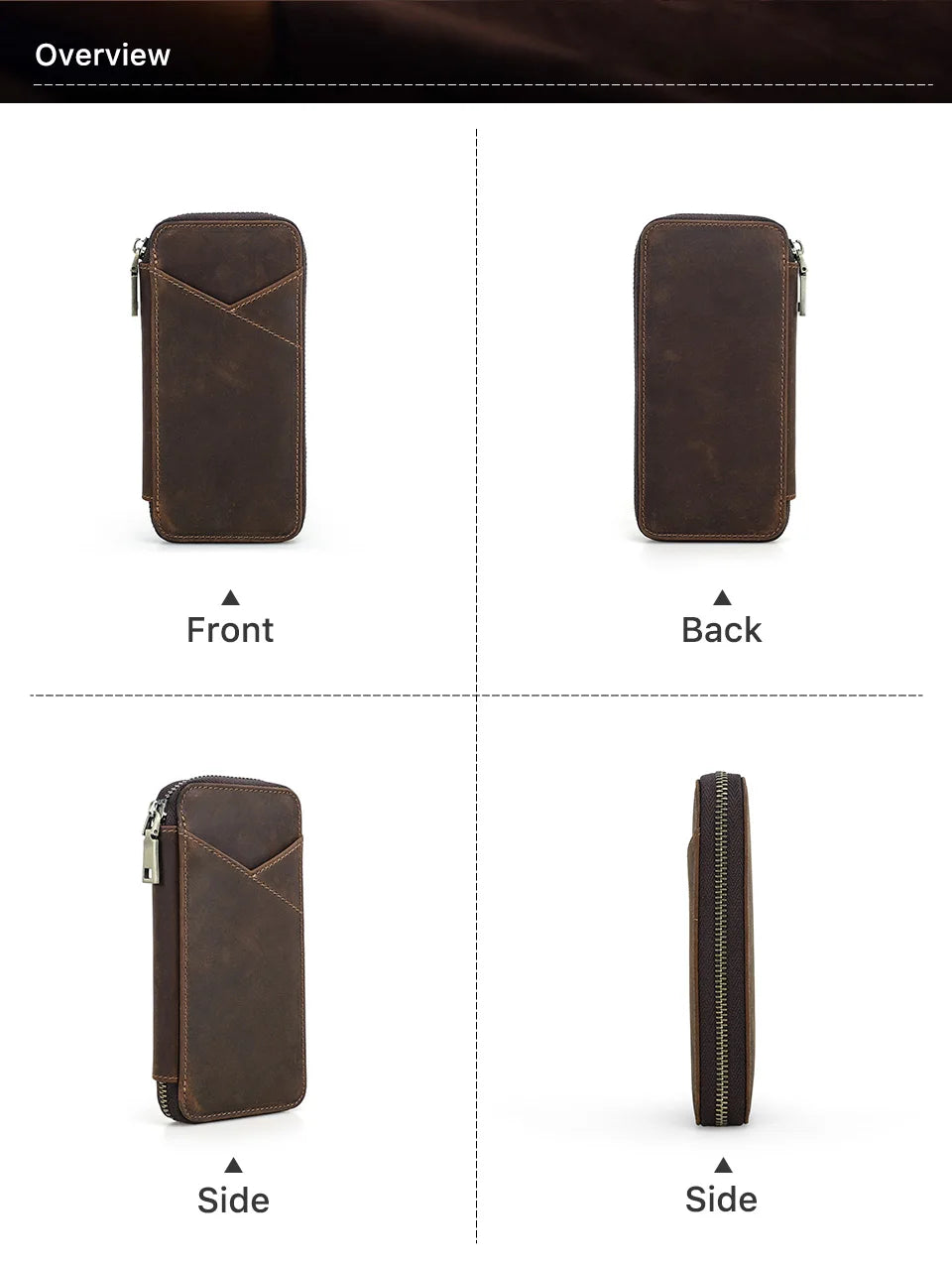 Handgefertigtes Leder Stifteetui mit 4 Fächern – Vintage Crazy Horse Pen Case mit Reißverschluss für Füllfederhalter & Büro