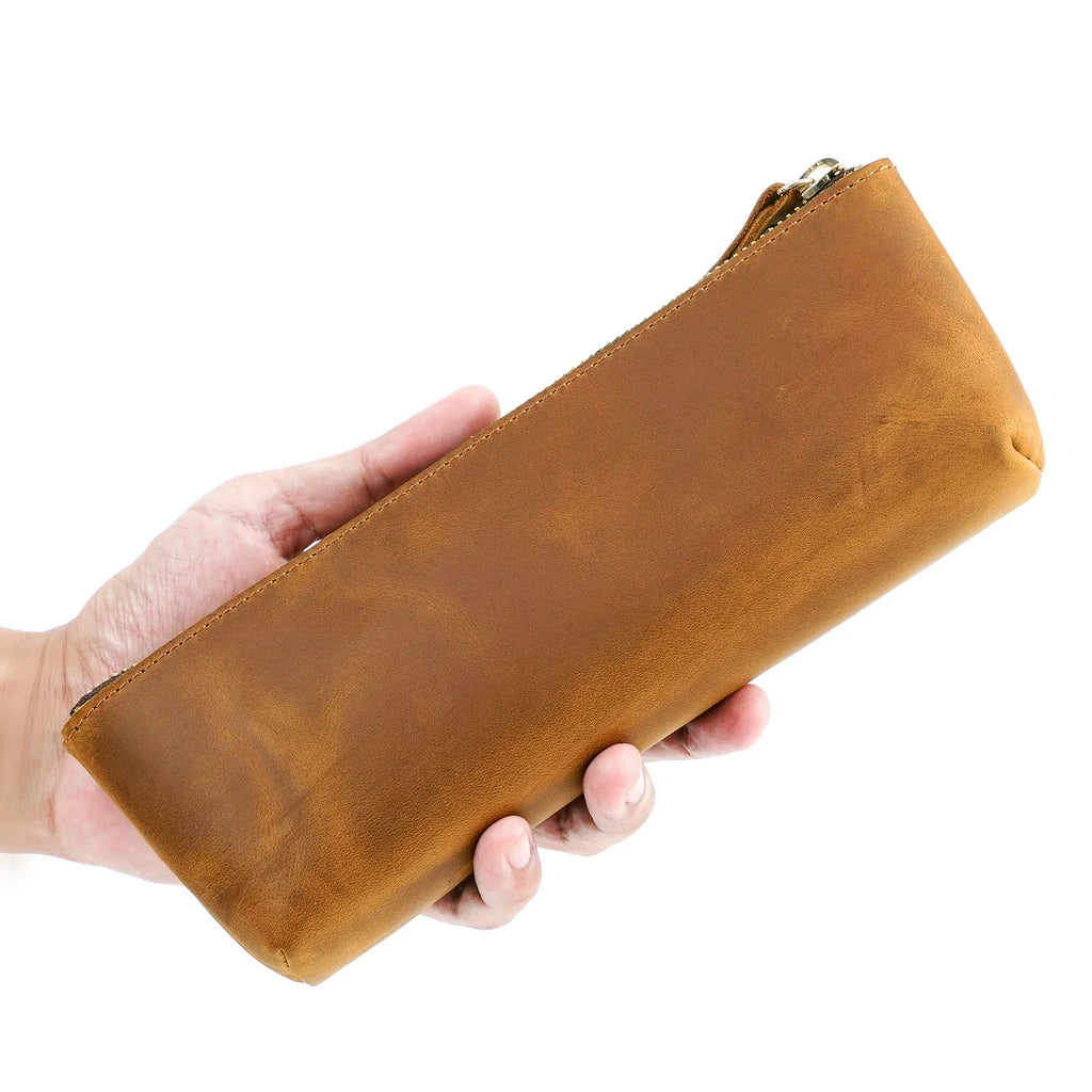 Echtes Leder Stifteetui mit Reißverschluss – Estuche grande para bolígrafos, revistas y bolígrafos