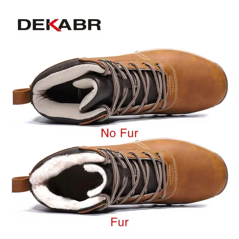 DEKABR Herren Winter Boots – Handgefertigte Schneestiefel aus echtem Leder mit Fell, Wasserdicht, Hoher Schaft, Größen 39-48