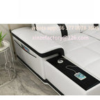 Modernes Luxus Leder-Ecksofa mit Schlafunktion – Smart Couch en L avec Bluetooth, Lautsprecher, USB &amp; Getränkehaltern, barre de configuration individuelle