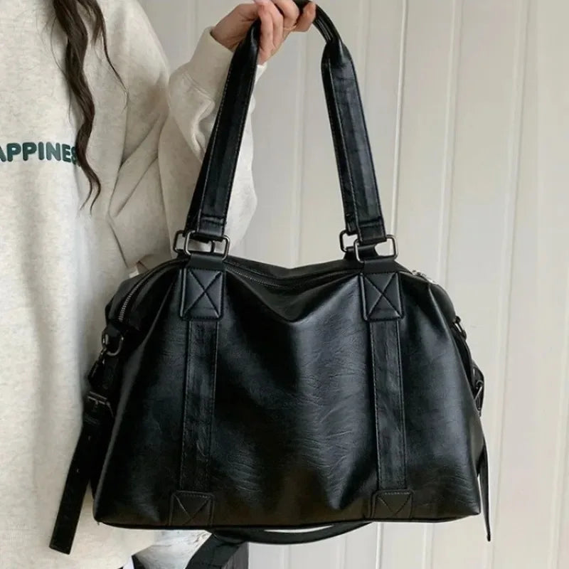 Modische Damen Tote Bag aus Leder – Große Vintage Schultertasche im schlichten Design, Casual Handtasche für Alltag & Arbeit