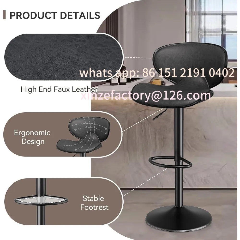 Drehbare Barhocker aus Kunstleder im 4er-Set – Höhenversstellbare Barstühle mit Rückenlehne für Kücheninsel &amp; Theke 