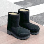 Damen Snow Boots mit dicker Plateausohle – Warme Winterstiefel aus Leder- & Felloptik, gefüttert & wasserdicht, auch in großen Größen