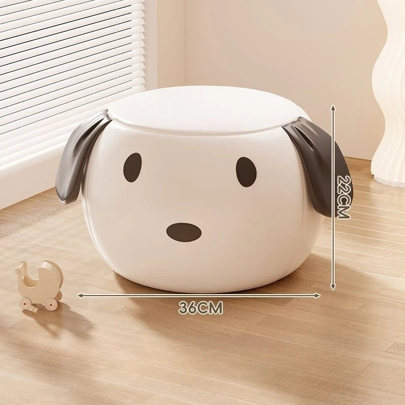 Cartoon Hund Lederhocker – Weicher Sitzhocker &amp; Schuhwechselstuhl aus atmungsaktivem PU-Leder für Wohnzimmer