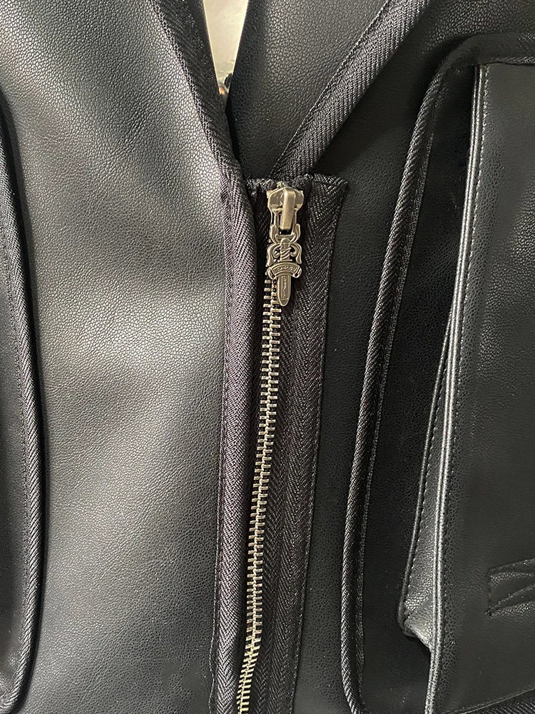 Nerazzurri Herren PU-Lederjacke kurz – Coole Emo &amp; Streetstyle Blazer-Jacke mit Reißverschluss et 3D-Taschen pour Frühling &amp; Herbst