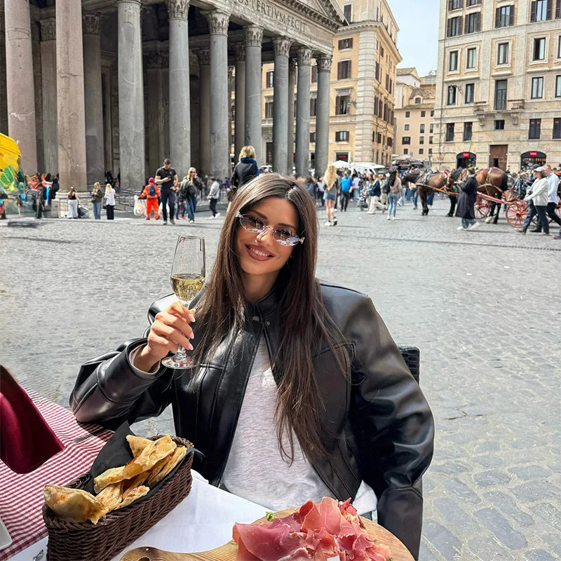 Damen Slim Fit PU Lederjacke – Klassische Biker & Bomber Kunstlederjacke mit Reißverschluss, elegante Übergangsjacke für Frühling & Herbst