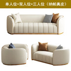 Luxuriöses Vollleder Designer-Sofa – Modernes 2,8 m Lounge-Sofa aus Rindsleder mit Latex-Polsterung, nordischer Light-Luxury-Stil pour Wohnzimmer &amp; Flur