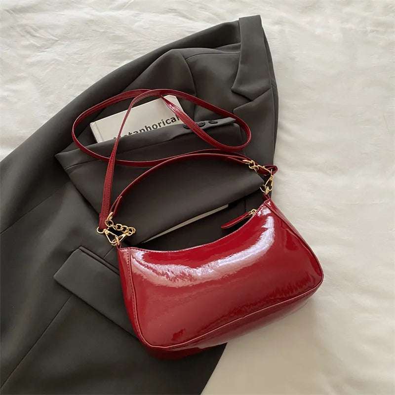 Retro PU-Leder Schultertasche für Damen – Modische Unterarmtasche in Einfarbig, Leichte Handbag