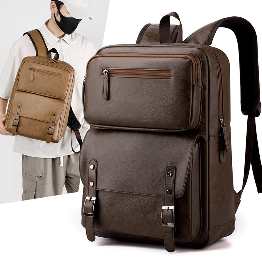 DIDA BEAR Herren PU-Leder Rucksack – Großer Laptop-Rucksack 15,6 Zoll, Schoolbag & Casual Backpack für Teenager