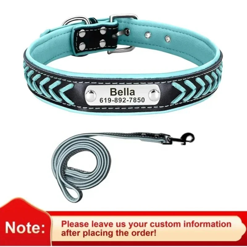 Graviertes Leder Hunde-Halsband mit Namensschild – Geflochtenes, personalisiertes ID-Halsband aus Leder für mittelgroße &amp; große Hunde 
