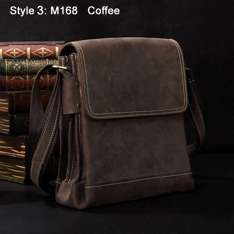 FANCODI Herren Vintage Crazy Horse Leder Tasche - Bandolera y bolso de mensajero en cuero de vaca real