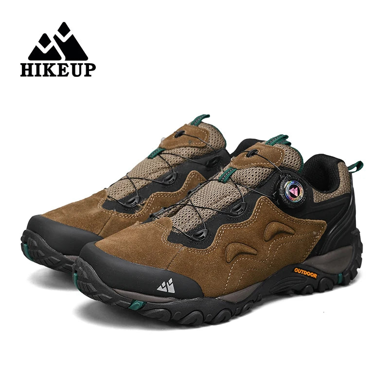 HIKEUP Herren Leder Outdoor-Schuhe – Atmungsaktive Hiking & Trekking Sneakers, Mountain Climbing & Trail Jogging Shoes, Slip-On Turnbuckle