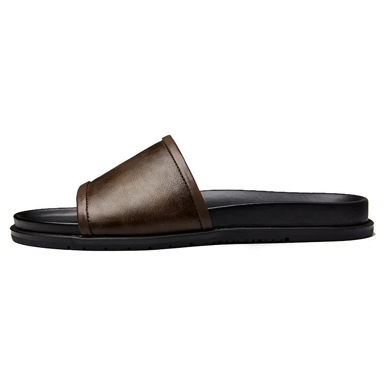 ZXQ Herren Luxus Leder Slipper 2025 – Handgefertigte Sommer Slides aus echtem Rindsleder, komfortable Casual Sandalen für Männer