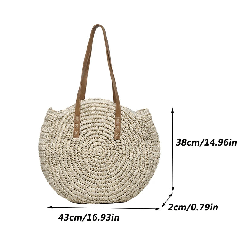 Sommerliche Damen Strandtasche aus Rundem Stroh – Grand sac de plage tissé avec sacs à main Hohem 