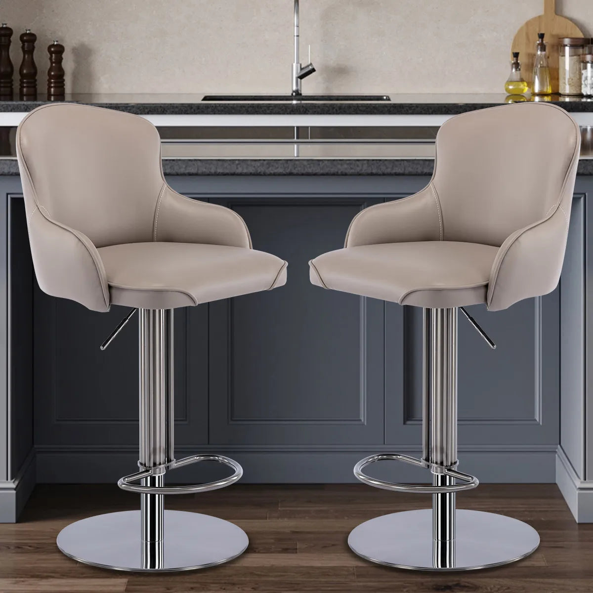 Rbefeuly Premium Barhocker aus Nappaleder – Höhenverstellbarer 360° Dreh-Barstuhl mit Rückenlehne & Edelstahlfuß für Küche, Bar & Essbereich