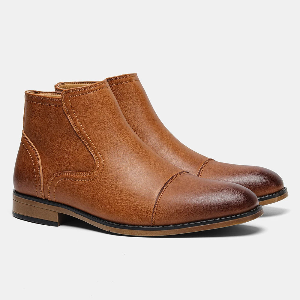 hecrafted Herren Leder Ankle Boots 2025 – Komfortable Retro Schuhe für Frühling & Herbst, Reißverschluss, Schwarz