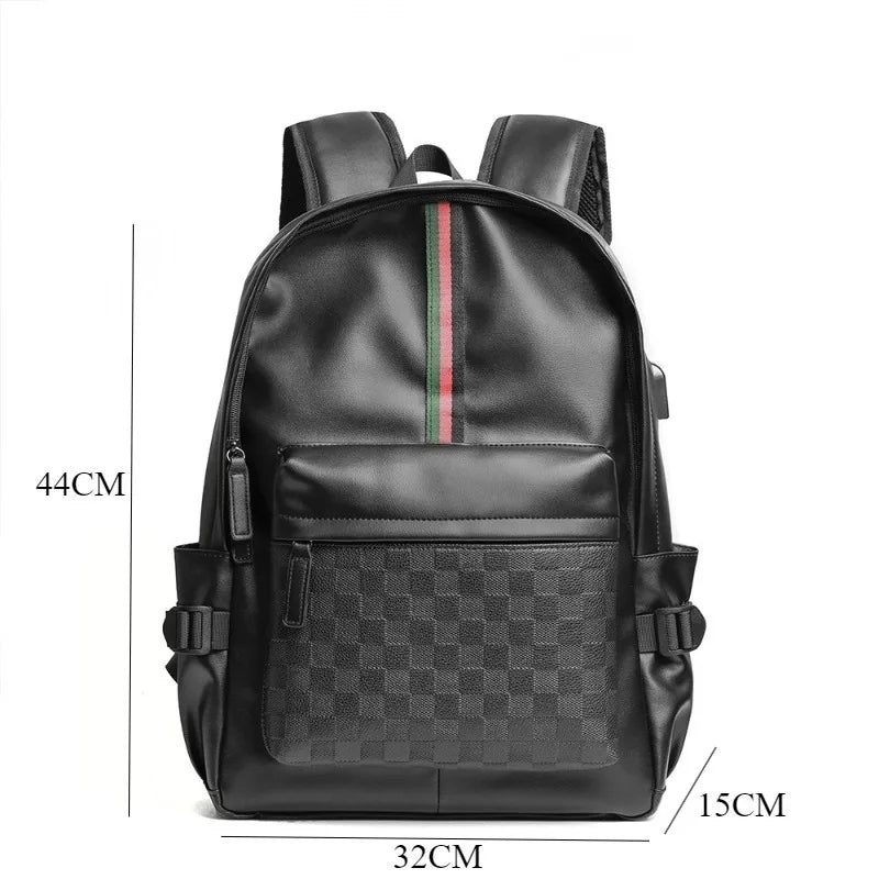 ETONWEAG Luxus Herren Rucksack – Gestreifter PU Leder Laptop Rucksack mit großer Kapazität (15,5 Zoll)