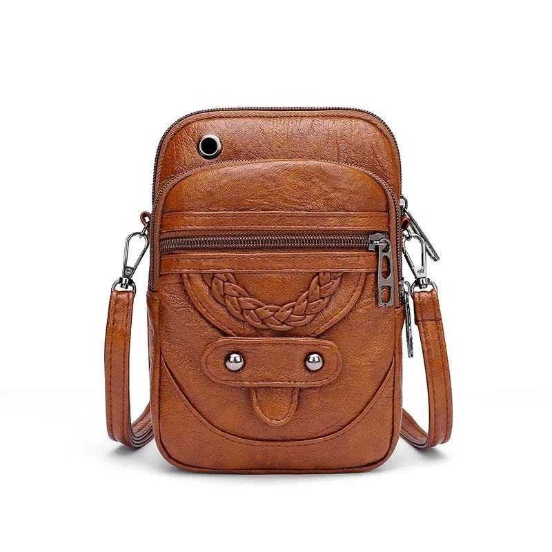 Damen PU-Leder Crossbody Bag – Kleine Vintage Schultertasche, Multifunktional für Geld, Handy & Essentials