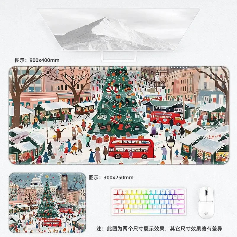 Weihnachtliche XXL PU Leder Schreibtischunterlage – Kawaii Cartoon Mousepad für Computer, Tastatur & Laptop