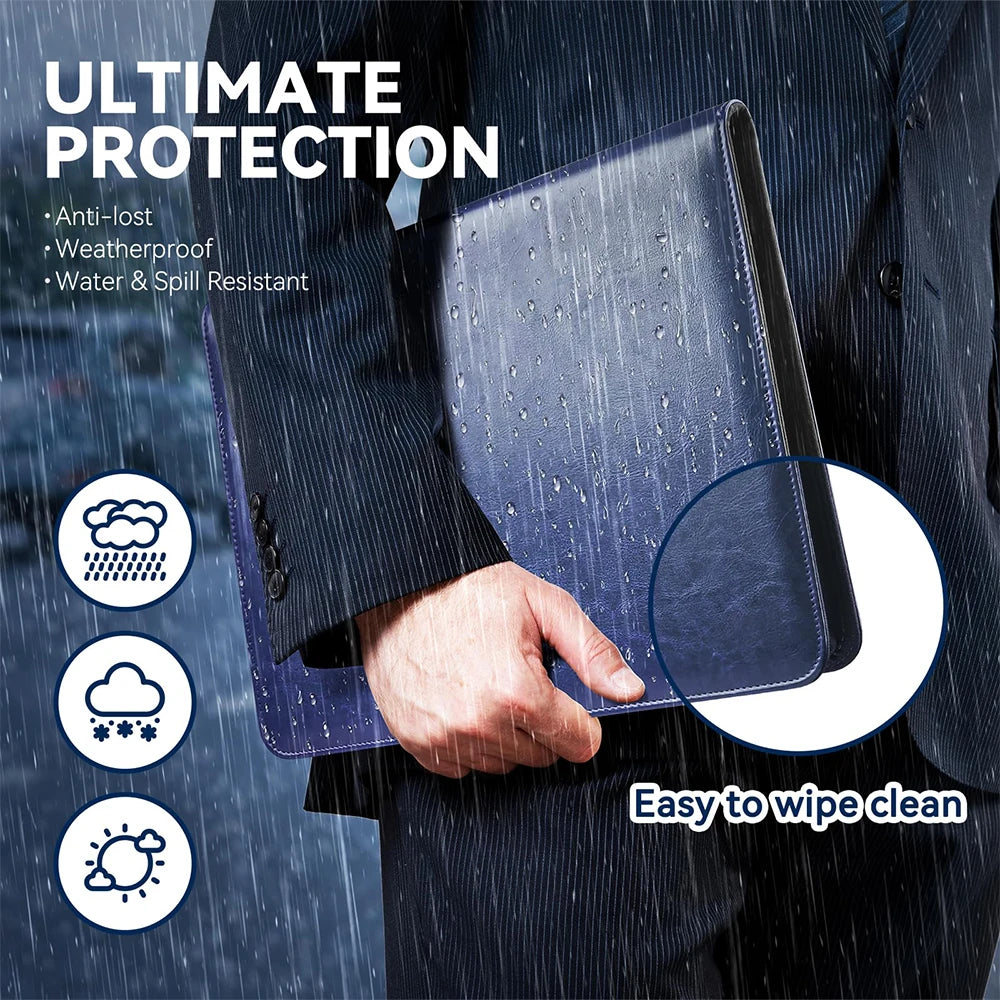 Organizador de carpetas de cuero A4 con Reißverschluss – Business Portfolio &amp; Dokumentenmappe 10,2 Zoll en azul