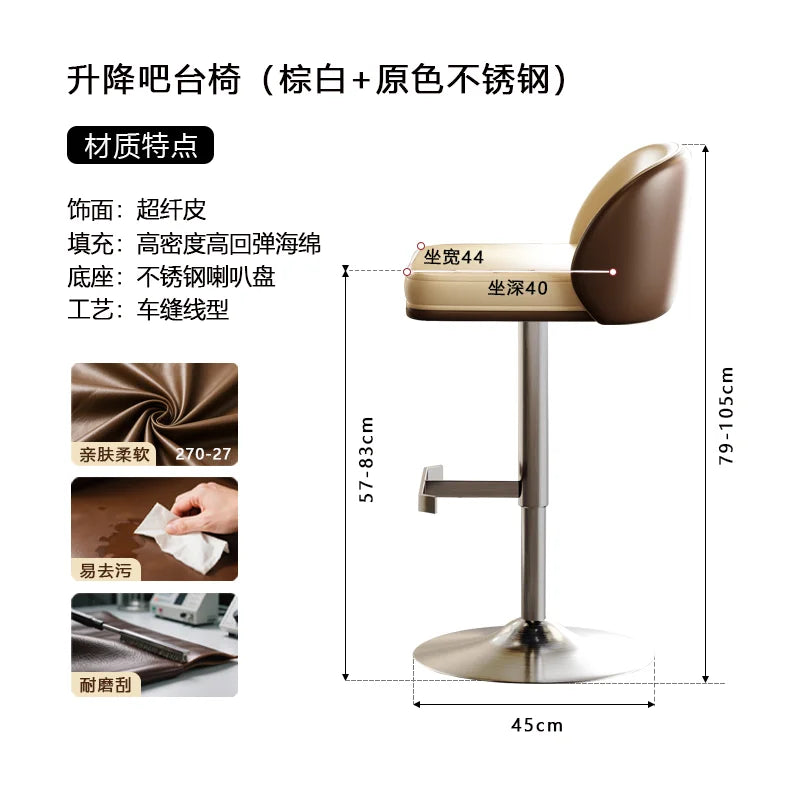 Moderner Barstuhl aus Leder & Metall – Minimalistischer Design-Barhocker in Weiß-Creme für Küche, Bar & Restaurant