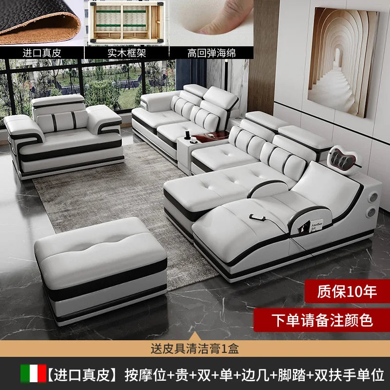 Minimalistisches Luxus Leder Ecksofa mit Massagefunktion – Modernes Designer Sofa im L-Format für stilvolle Wohnzimmer
