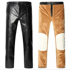 Herren Winter PU Lederhose mit Fleece-Futter – Extra warme Kunstlederhose in großer Größe, bequeme Casual Winterhose