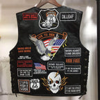Herren Motorrad Weste 2025 – Ärmellose Biker Weste mit 42 gestickten Patches, Punk Riding Waistcoat im Vintage Look
