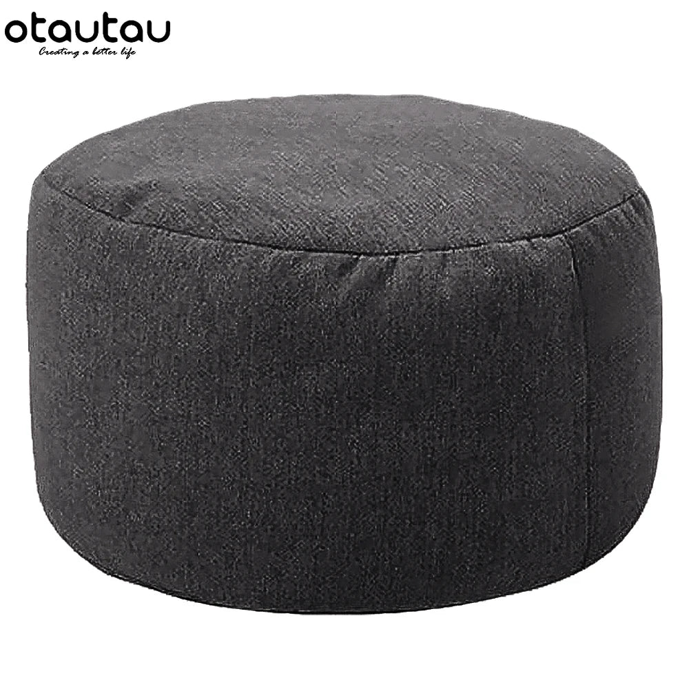 OTAUTAU Runder Sitzpouf aus Baumwoll-Leinen (30 cm) – Bean Bag Ottoman mit Füllung, minimalistischer Fußhocker & Tatami Bodensitz