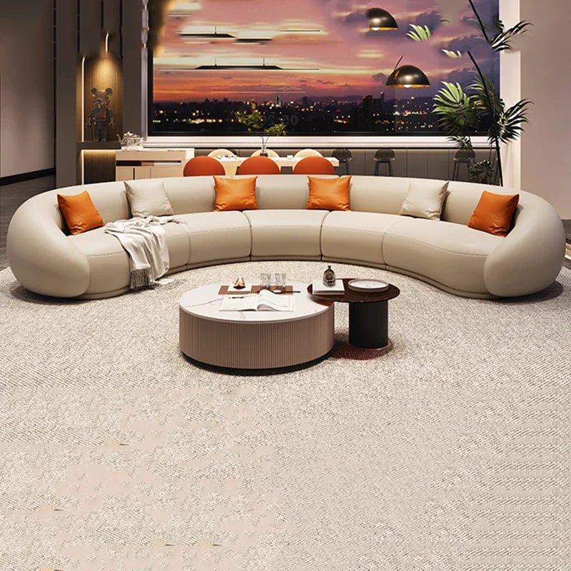 Luxuriöses Apartment Leder Sofa im italienischen Vintage-Stil – Canapé de salon design confortable en cuir véritable &amp; Holz