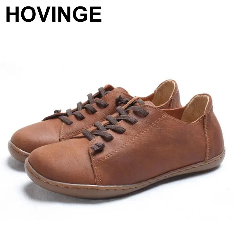 HOVINGE Damen Flats – Handgefertigte Loafers aus vraiment Rindsleder, runde Zehen, Slip-On &amp; Schnürung, Casual Mokassins
