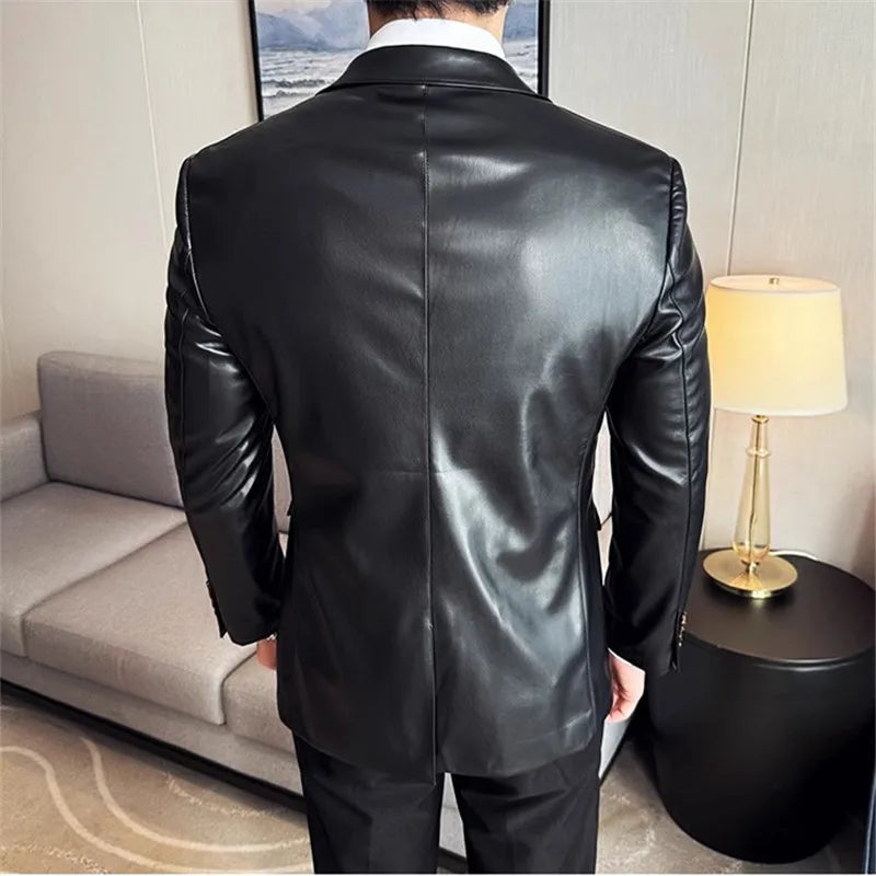Veste en cuir pour hommes Slim Fit – Blazer en cuir PU plus élégant avec un bouton de serrage pour affaires et loisirs intelligents