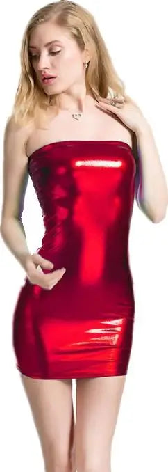 Elegantes trägerloses PU-Leder Minikleid – Figurbetontes Bodycon Kleid mit Rückenausschnitt für Club, Party & Abendmode