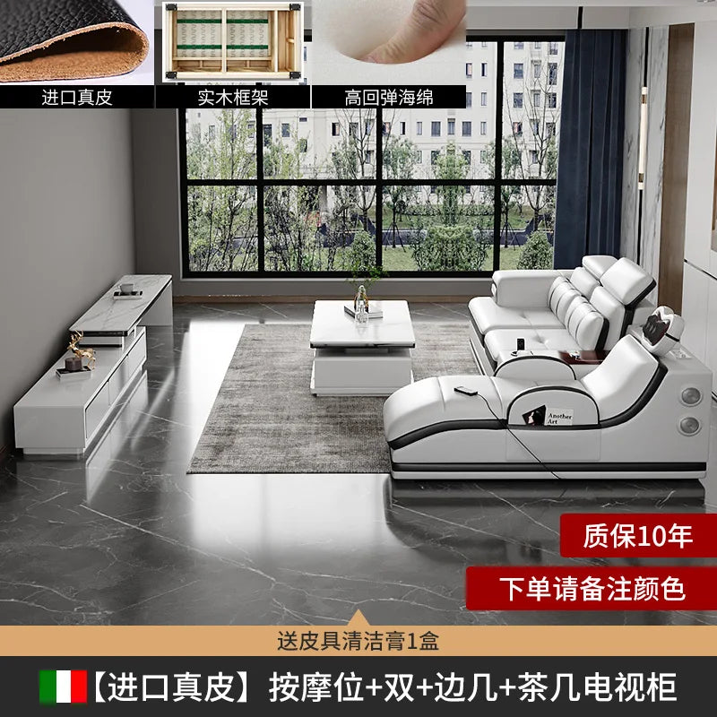 Minimalistisches Luxus Leder Ecksofa mit Massagefunktion – Modernes Designer Sofa im L-Format für stilvolle Wohnzimmer