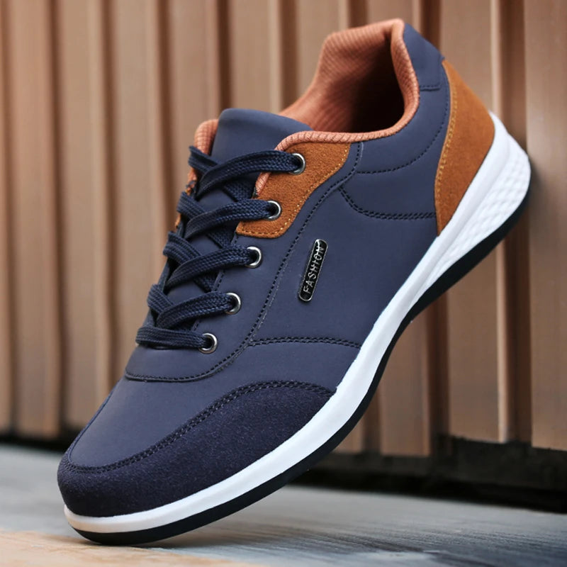 PUAMSS Herren Sneaker aus Leder – Atmungsaktive Sportschuhe, rutschfeste Laufschuhe für Alltag und Training