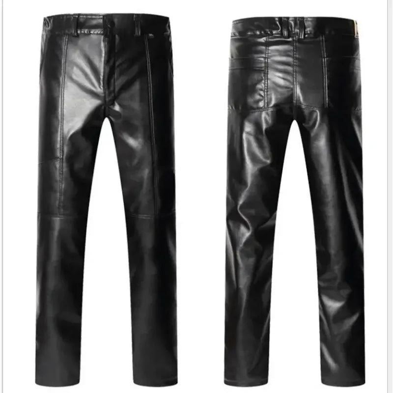 Herren Winter PU Lederhose mit Fleece-Futter – Extra warme Kunstlederhose in großer Größe, bequeme Casual Winterhose