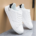 LEDP Herren Leder Sneaker – Klassische Casual Schuhe, weiße Plattform-Sneaker, komfortabel, atmungsaktiv, höhenverstellbar