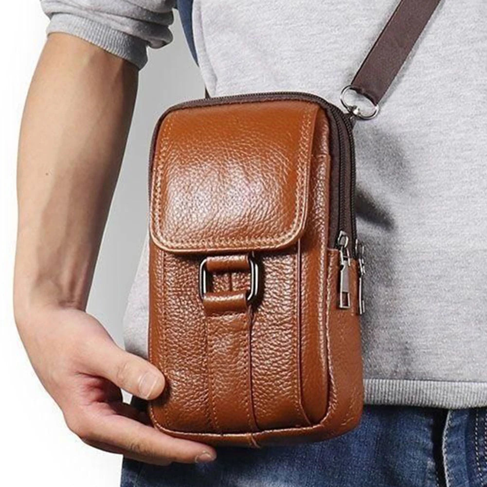 MOJOYCE Herren Leder Messenger & Bauchtasche – Tragbare Cowhide Crossbody Bag mit Multi-Fächern für Outdoor, Sport & Alltag