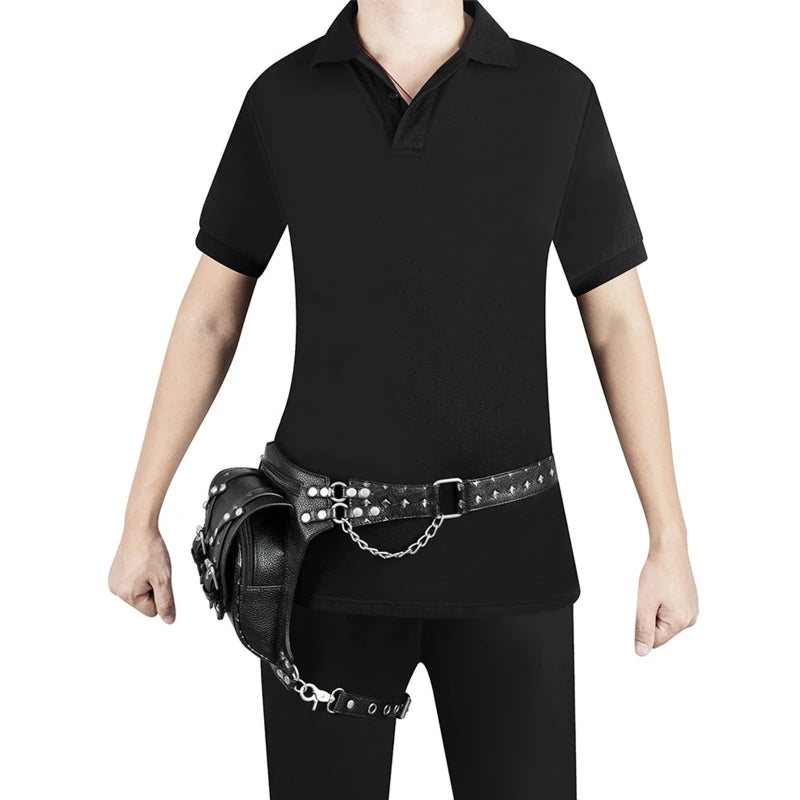 Steampunk Damen & Herren Bauchtasche – Gothic PU-Leder Fanny Pack, Crossbody & Thigh Leg Hip Holster für Reisen und Festivals