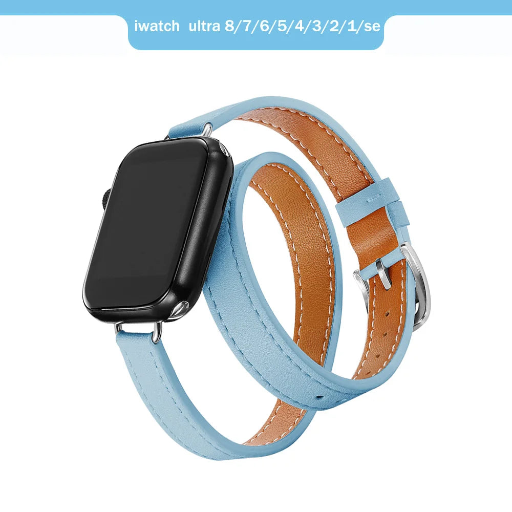 Double Tour Lederarmband für Apple Watch Ultra & Series – Premium Lederarmband für 49mm, 45mm, 44mm, 42mm, 41mm, 40mm & 38mm