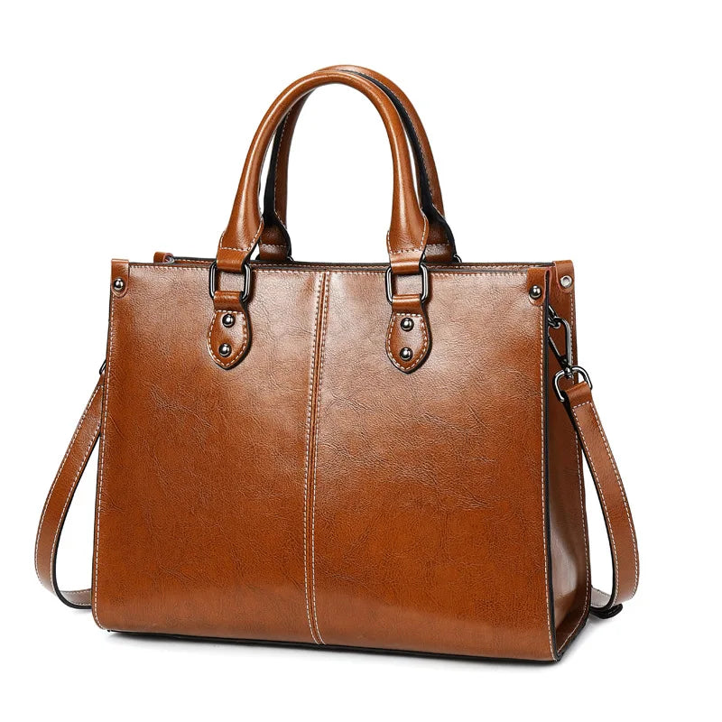Damen Handtasche aus echtem Leder – Vielseitige Tote Bag & Crossbody Tasche aus Rindsleder für Büro, Shopping & Alltag