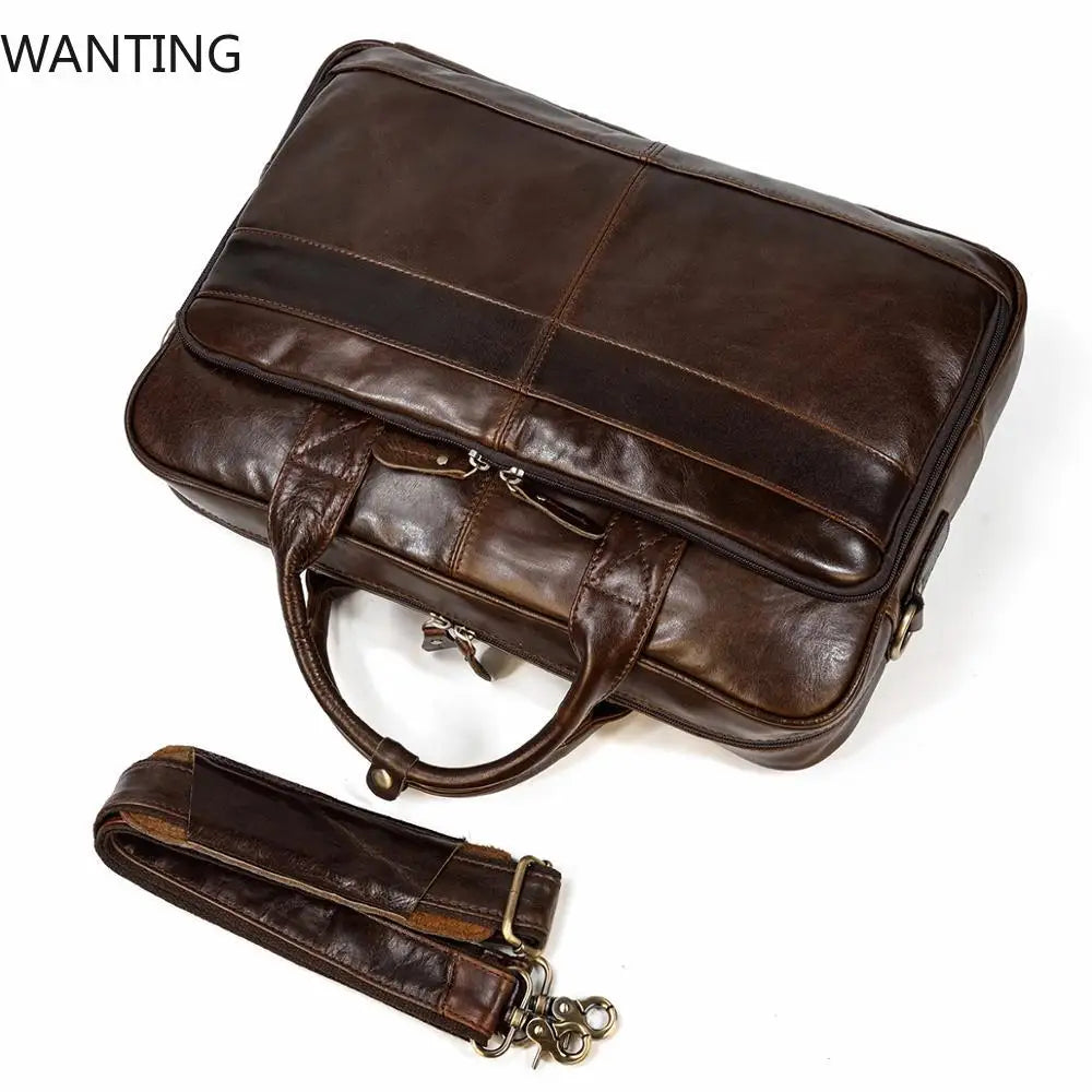 WANTING Luxus Leder Aktentasche aus echtem Rindsleder – Weiche Business Laptoptasche für 14–15,6 Zoll Laptop, elegante Schulter-Briefcase für Damen & Herren