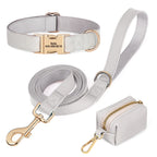 Personalisiertes PU-Leder Hundehalsband- & Leinen-Set mit Kotbeutelhalter – Farbiges Komfort-Set für Hunde & Möpse