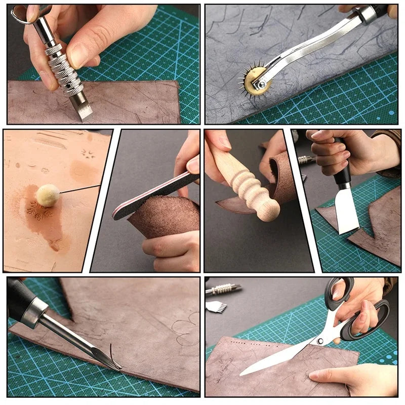 KRABALL Profi Leder Nähset 48/72-teilig – Komplettes Leather Craft Werkzeug-Kit mit Nadeln, Ahle & Nähgarn für Reparatur & DIY