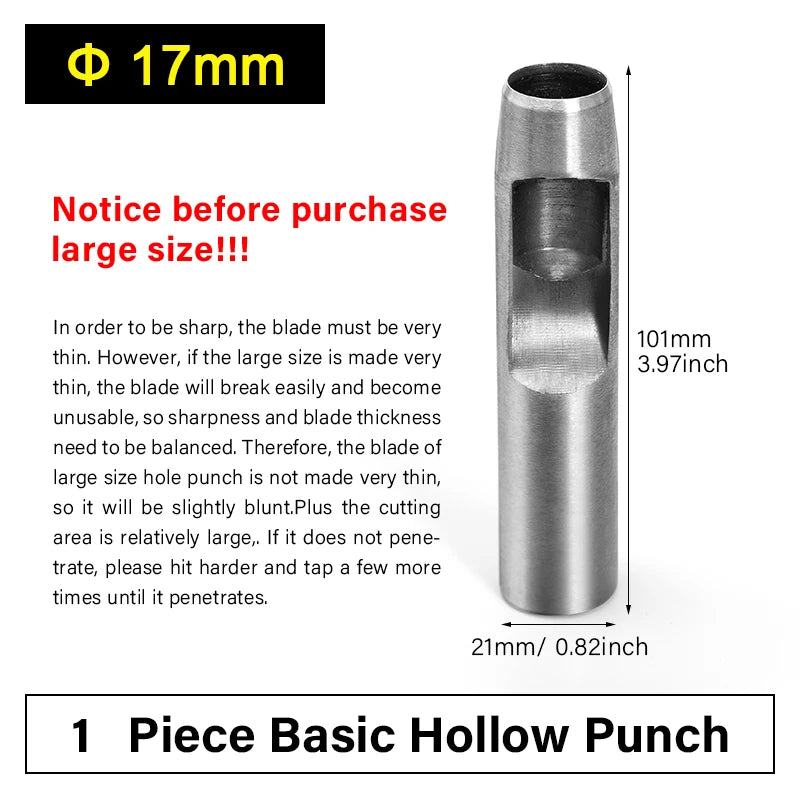 WUTA Runde Lederloch Stanzen Sets – 5–15 tlg. Hohlstanzer aus Carbonstahl für Uhrenarmbänder, Gürtel & DIY-Arbeiten