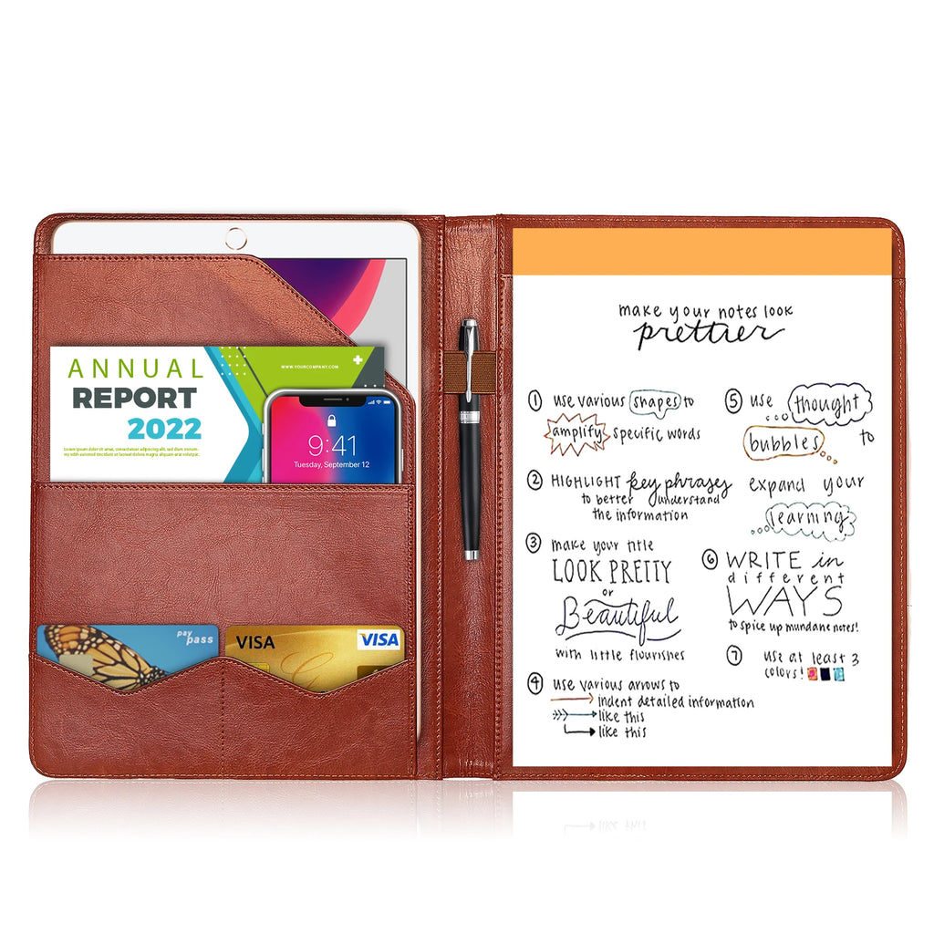 Mapas de conferencias multifuncionales A4 en PU Leder – Mapas de documentos comerciales con tarjetas y Stifthalter para oficinas y escuelas